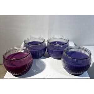 Purple Mauve Candles In Globe Glass Holders 3" Tall Set of 4